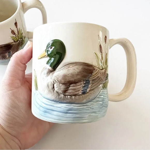 Otagiri 1981 Vintage Duck Mugs Set of Two Raised Emblem Ceramics Japan Grandpa - Picture 5 of 12